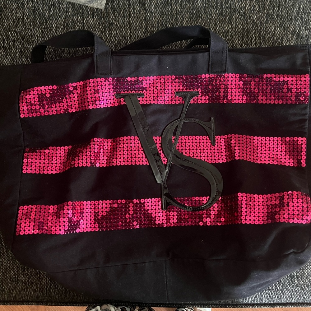 Victoria's Secret Black Tote with Pink Sequin Accents
